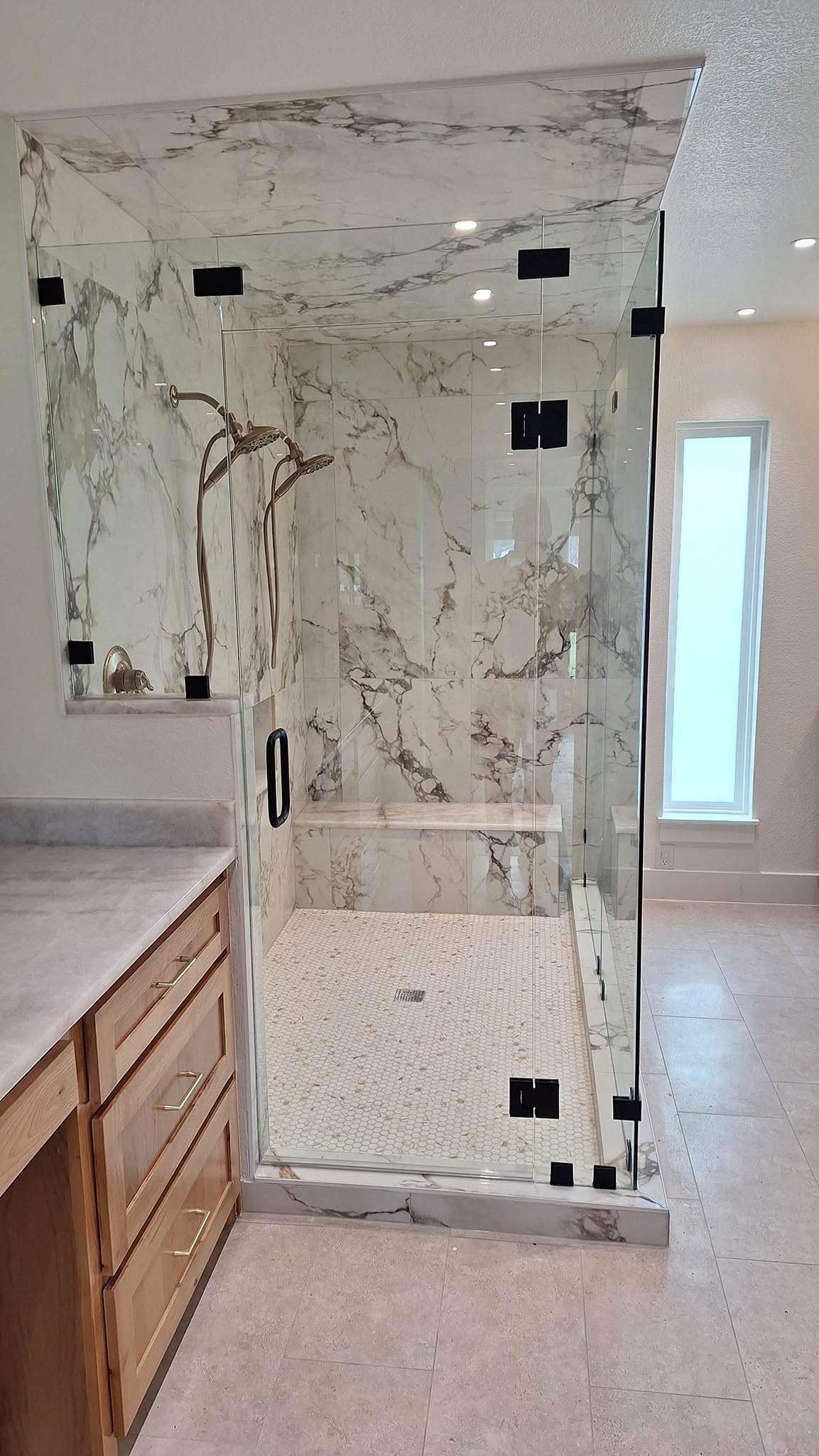 Second angle of Clearwater frameless glass shower installation